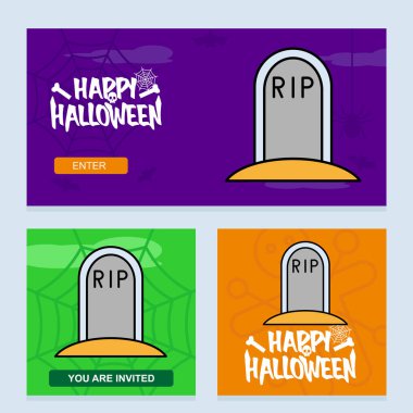 Mutlu Cadılar Bayramı davetiyesi tasarımı mezar vektör çizim ile 