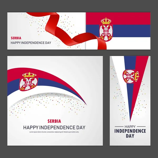 Feliz Dia Independência Sérvia Banner Background Set — Vetor de Stock