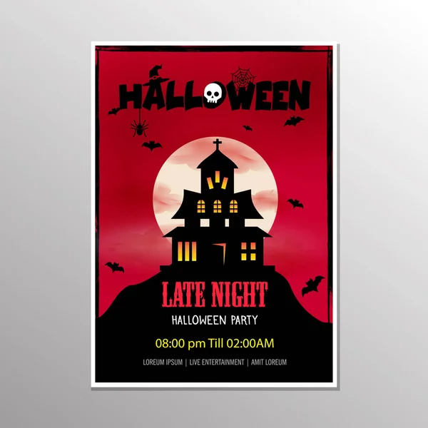 Halloween Late Night Party Poster Und Gruselige Haus Vektor Illustration — Stockvektor