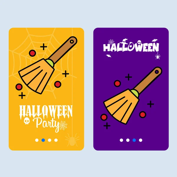 Happy Halloween Uitnodiging Ontwerp Met Bezem Kleurrijke Vectorillustratie — Stockvector