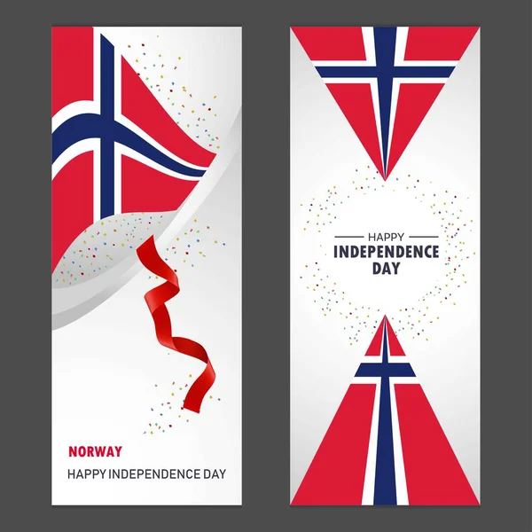 Νορβηγία Καλή Ημέρα Της Ανεξαρτησίας Κομφετί Γιορτή Φόντο Κατακόρυφοs Σημαία — Διανυσματικό Αρχείο