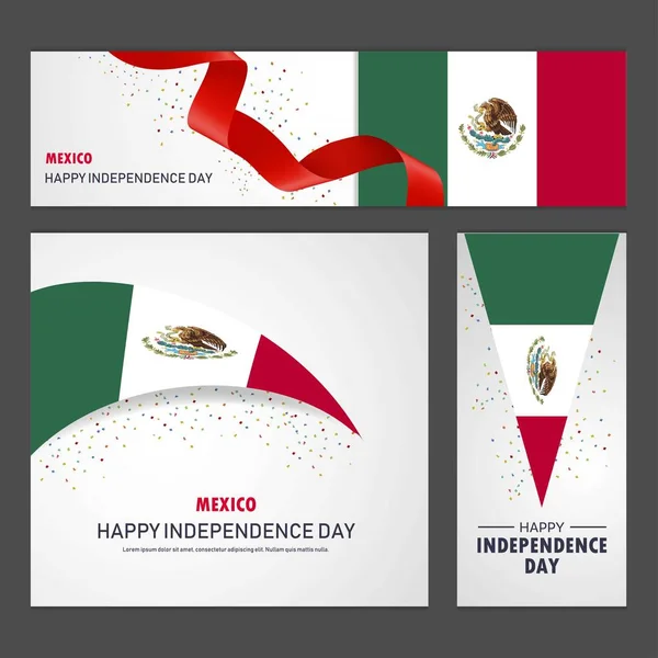 Selamat Hari Kemerdekaan Meksiko Banner Dan Latar Belakang Set - Stok Vektor