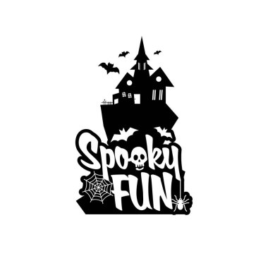 Ürkütücü eğlenceli Cadılar Bayramı kutlama kartları için tipografi tasarım, illüstrasyon vektör