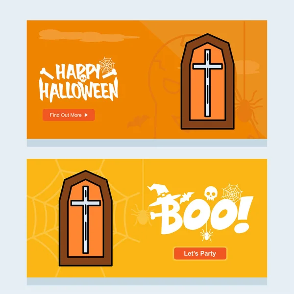 Feliz Halloween Invitación Diseño Con Ataúdes Vector Ilustración — Archivo Imágenes Vectoriales