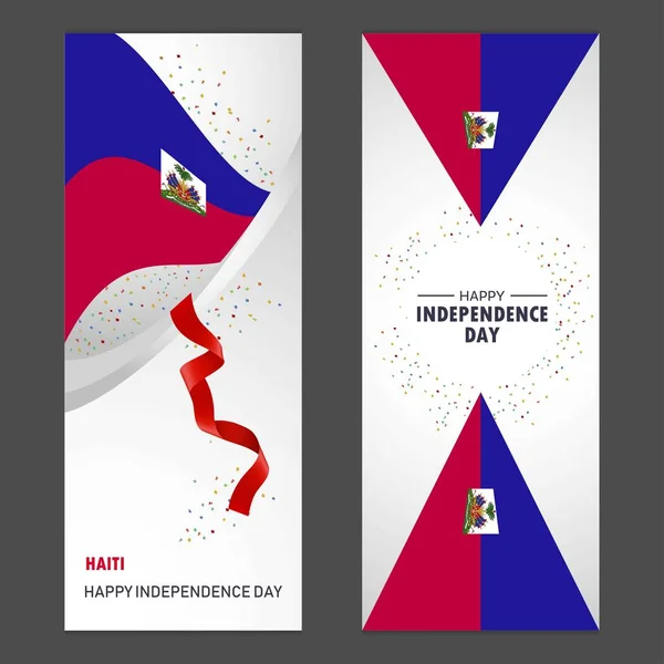 Haiti Feliz Dia Independência Confetti Celebração Fundo Vertical Banner Set — Vetor de Stock