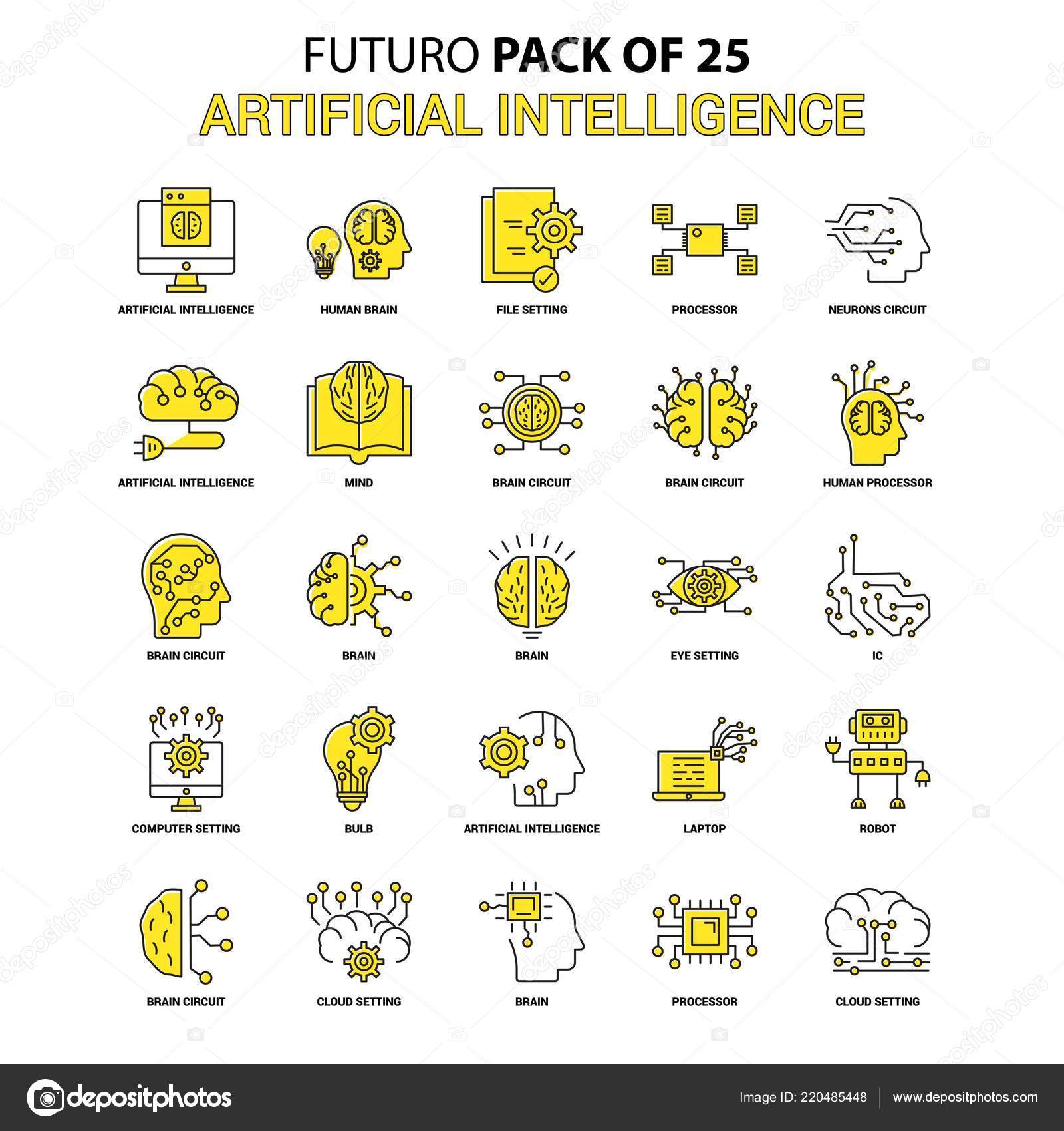 Conjunto Ícones Inteligência Artificial Amarelo Futuro Mais Recente Design  Ícone Vetor de ©ibrandify 220485448, image size:1600x1700