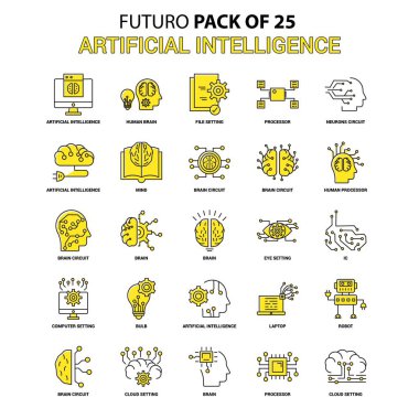 Yapay zeka Icon Set. Sarı Futuro son tasarım simge paketi