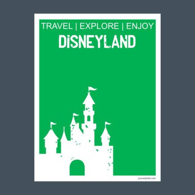 Disneyland California, Amerika Birleşik Devletleri anıt Simgesel Yapı broşür düz stil ve Tipografi vektör