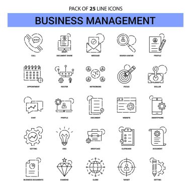 İş yönetimi satır Icon Set - 25 kesikli anahat stili