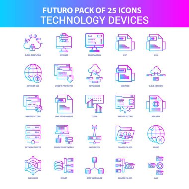 25 mavi ve pembe Futuro teknoloji aygıt Icon Pack