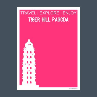 Tiger Hill Pagoda Suzhou, Çin anıt Simgesel Yapı broşür düz stil ve Tipografi vektör