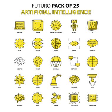 Yapay zeka Icon Set. Sarı Futuro son tasarım simge paketi