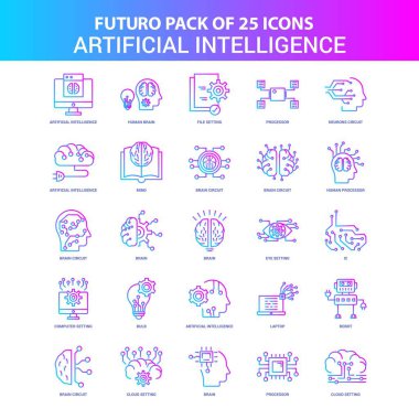 25 mavi ve pembe Futuro yapay zeka Icon Pack