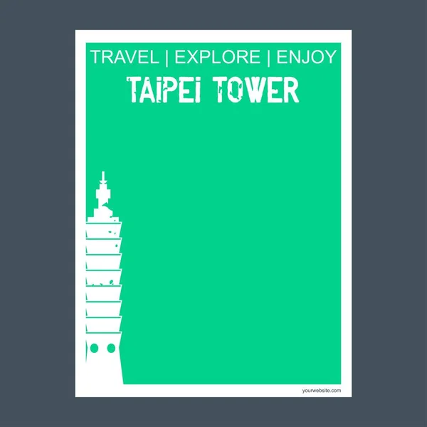 Torre Taipei Taiwán Monumento Folleto Hito Estilo Plano Tipografía Vector — Vector de stock