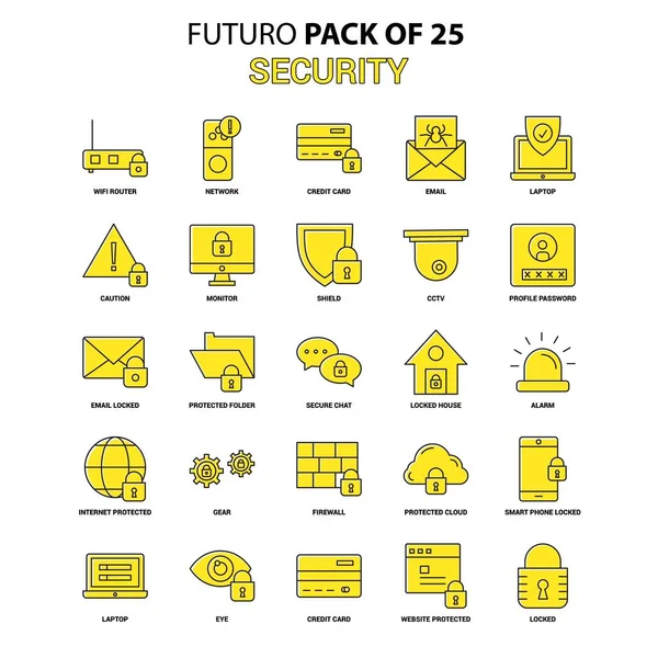 Набір Піктограм Безпеки Жовтий Futuro Останні Дизайнерські Значки Pack — стоковий вектор