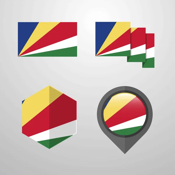 Seychelles Bandera Diseño Conjunto Vector — Vector de stock