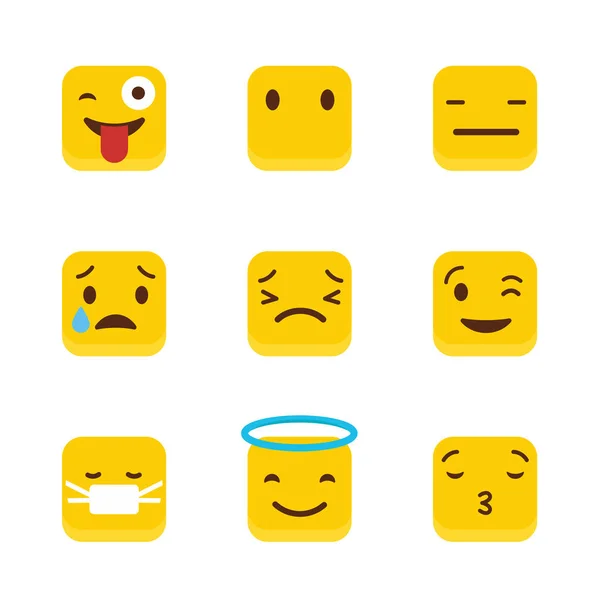 Sarı Kare Emojis Tasarlamak Vektör Kümesi — Stok Vektör