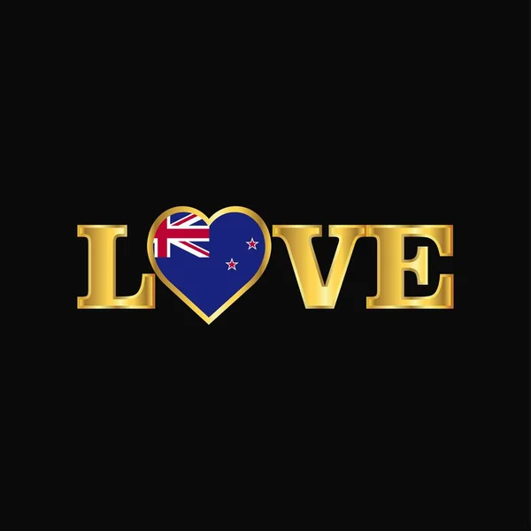 Golden Love Typography New Zealand Flag Design Vektor — Stockvektor