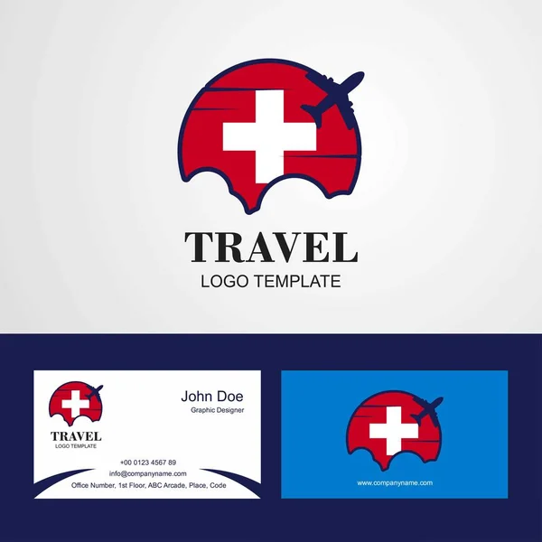 Resa Schweiz Flagga Logotyp Och Visitkort — Stock vektor