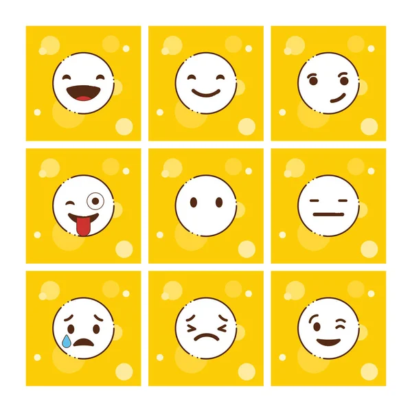 Uppsättning Gula Emojis Design Vektor — Stock vektor