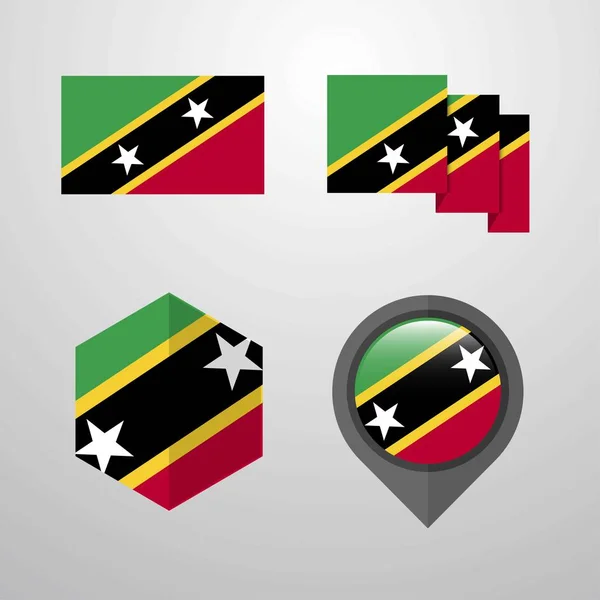 Saint Kitts Nevis Vlag Ontwerp Instellen Vector — Stockvector