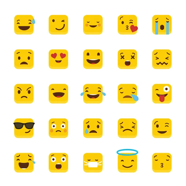 Set Dari Yellow Square Emojis Design Vector - Stok Vektor