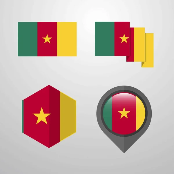 Kamerun Bayrağı Tasarım Vektör Ayarla — Stok Vektör