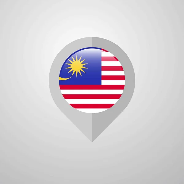 Harita Navigasyon Işaretçisi Ile Malezya Bayrağı Tasarlamak Vektör — Stok Vektör