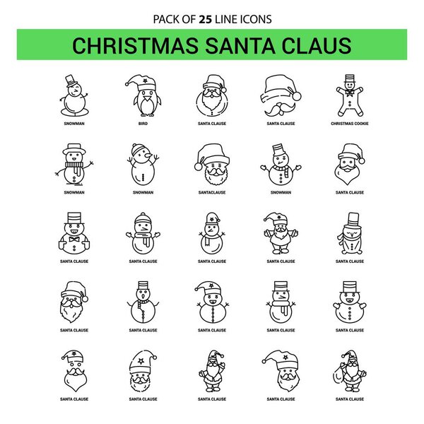 Набор иконок для рождественских Санта-Клаусов - 25 стилей контуров
