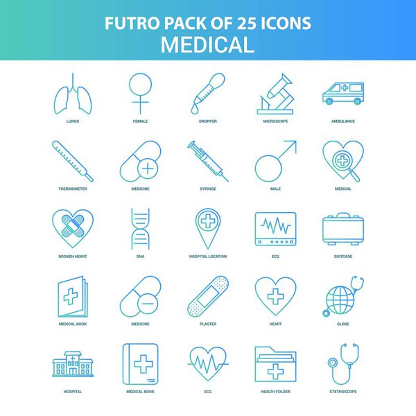 25 Зеленая и Голубая Futuro медицинских икона Pack