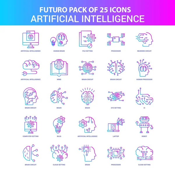Modrá Růžová Futuro Umělé Inteligence Icon Pack — Stockový vektor