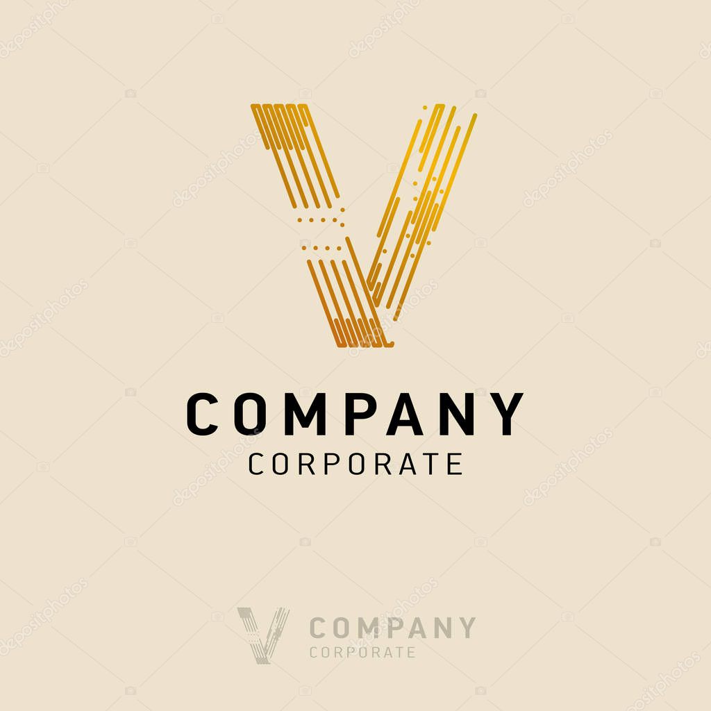 V company logo design with visiting card vector