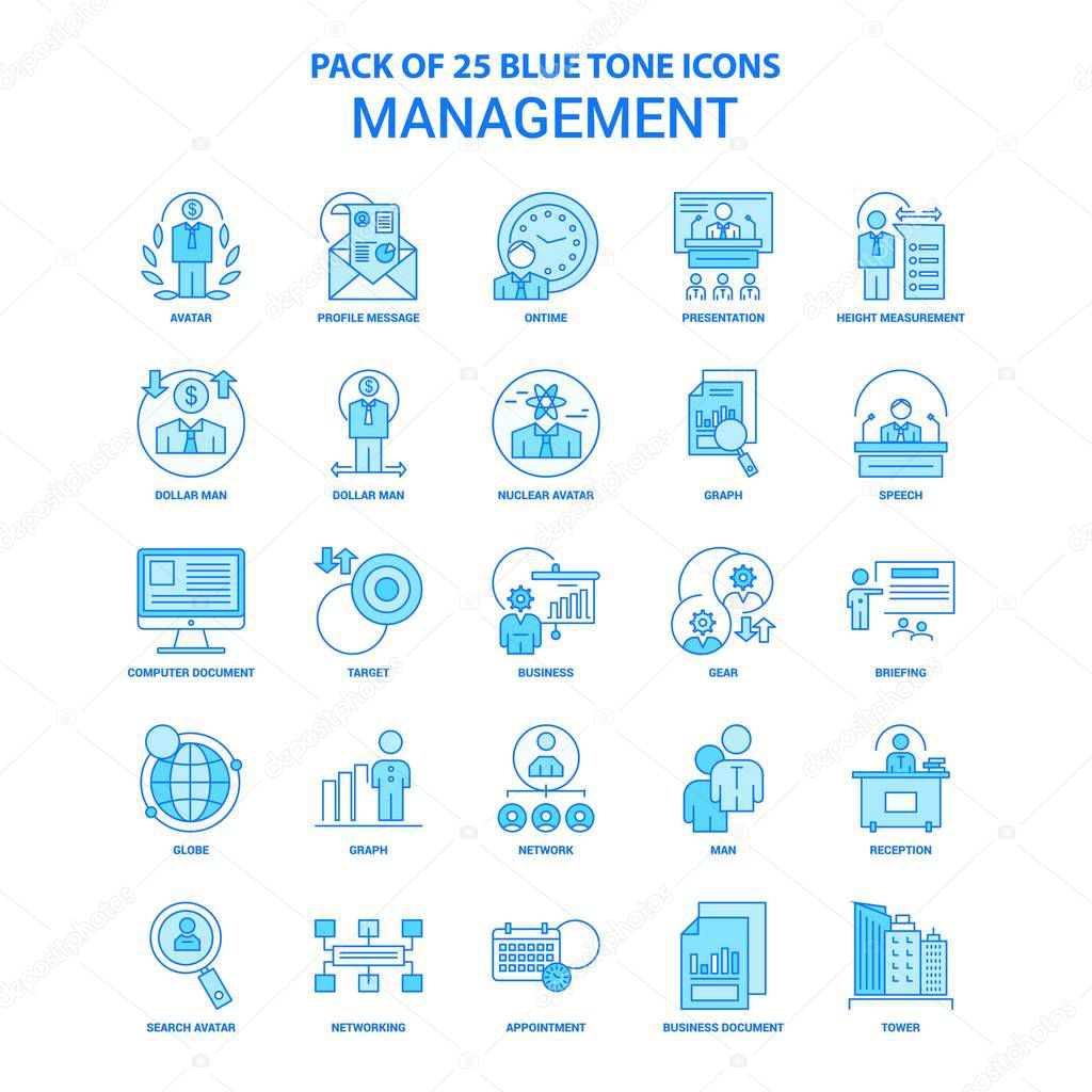 Management Blue Tone Icon Pack - 25 Icon Sets