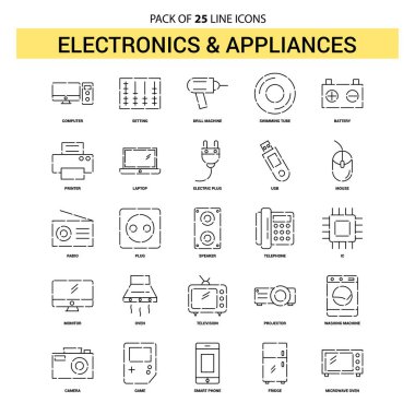 Elektronik ve aletleri satır Icon Set - 25 kesikli anahat stili