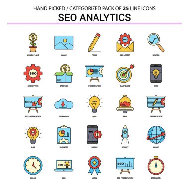 SEO Analytics düz çizgi Icon Set - iş kavramı simgeleri tasarım