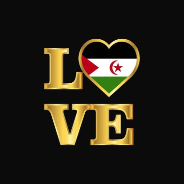 Aşk tipografi Batı Sahra bayrak tasarım vektör altın harflerle