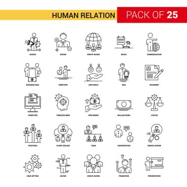 İnsan kaynakları siyah çizgi simgesi - 25 iş anahat Icon Set