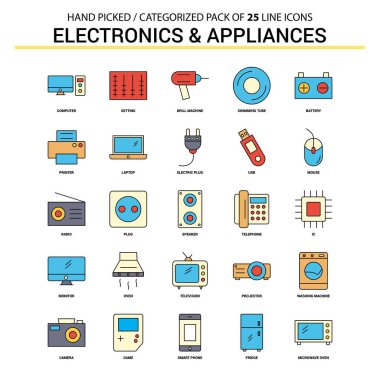 Aletleri ve elektronik düz çizgi Icon Set - iş kavramı simgeleri tasarım