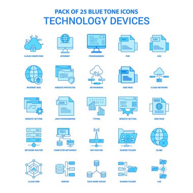 Teknoloji aygıt mavi tonu Icon Pack - 25 Icon Setler