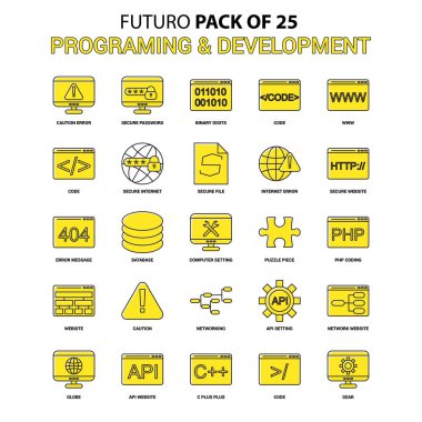 Programlama ve geliştirme Icon Set. Sarı Futuro son tasarım simge paketi