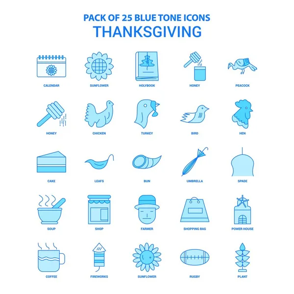 Paquete Iconos Tono Azul Acción Gracias Conjuntos Iconos — Vector de stock