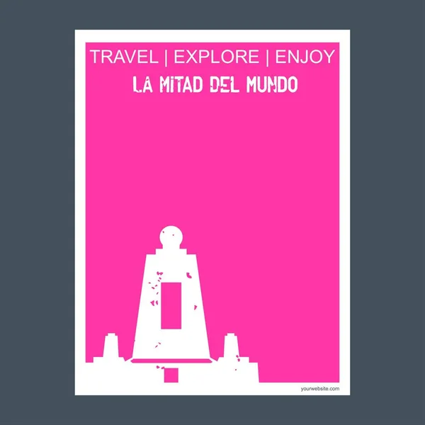 Mitad Del Mundo Quito Ekwador Pomnik Landmark Broszura Płaski Typografia — Wektor stockowy
