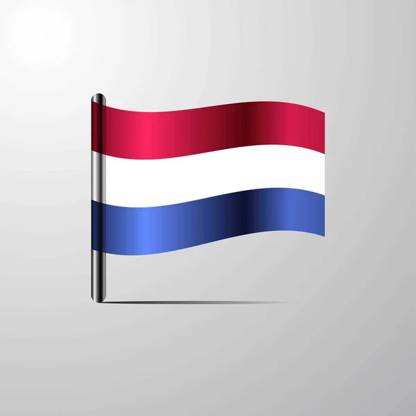 Holanda Ondeando Shiny Flag Vector Diseño — Archivo Imágenes Vectoriales