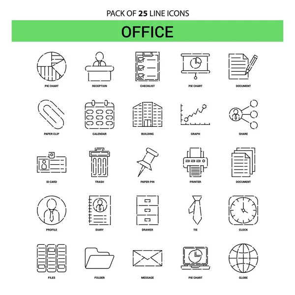 Ensemble Icônes Office Line Style Contour Pointillé — Image vectorielle