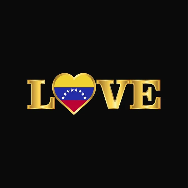 Golden Love Typography Venezuela Flag Design Vektor — Stockvektor