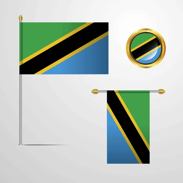 Bandera Tanzania Icono Vector Ilustración — Vector de stock