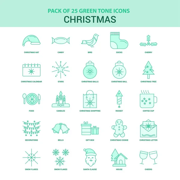 Conjunto Iconos Navidad Verde — Vector de stock