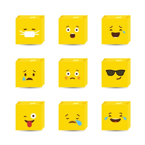 Conjunto Amarelo Quadrado Emojis Vetor Design — Vetor de Stock