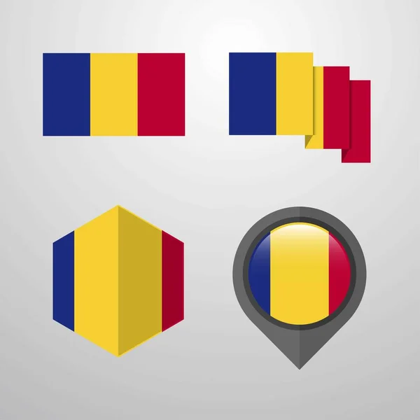 Rumäniens Designuppsättning Flagga Vektor — Stock vektor