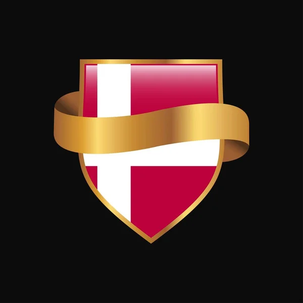 Bandera Dinamarca Golden Badge Design Vector — Vector de stock